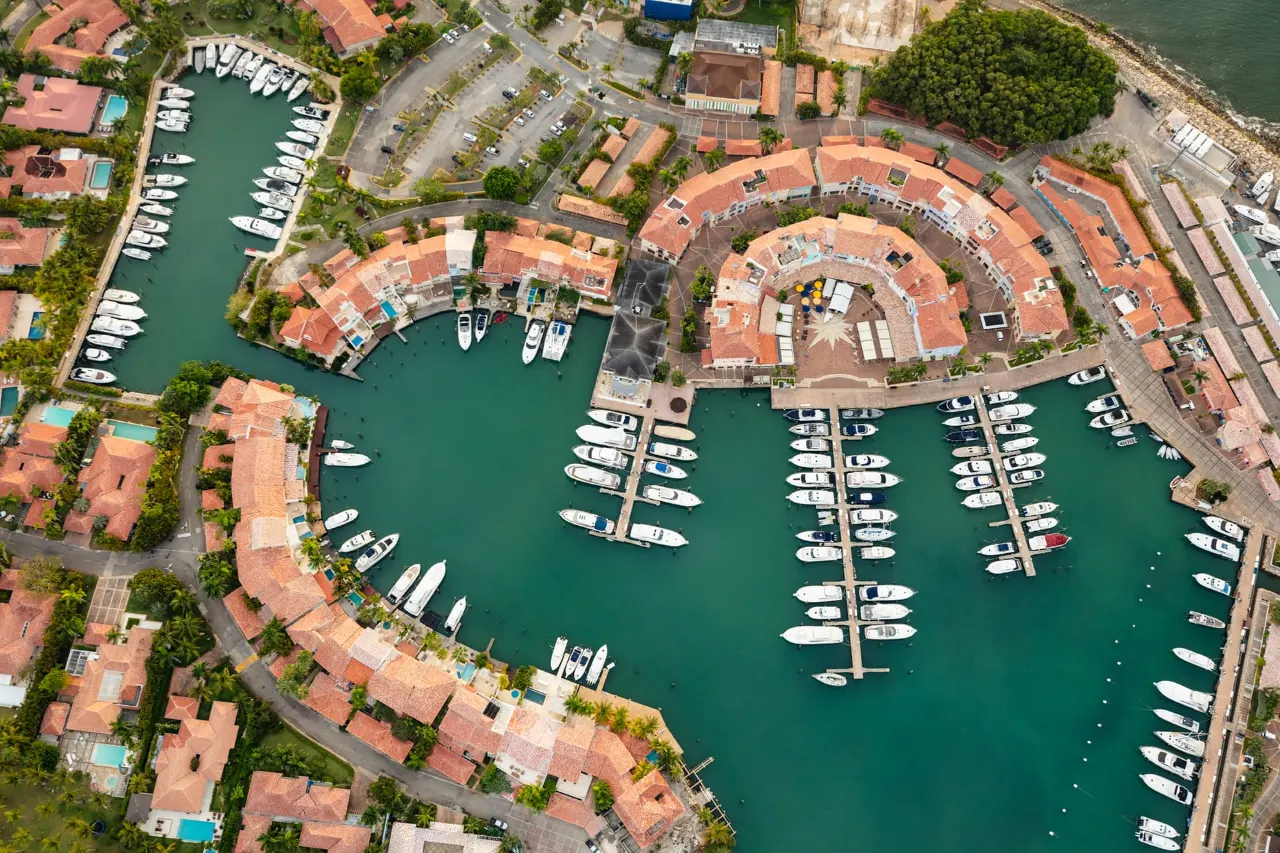 Casa de campo resort marina aerial view – yacht docks and waterfront village La Romana
