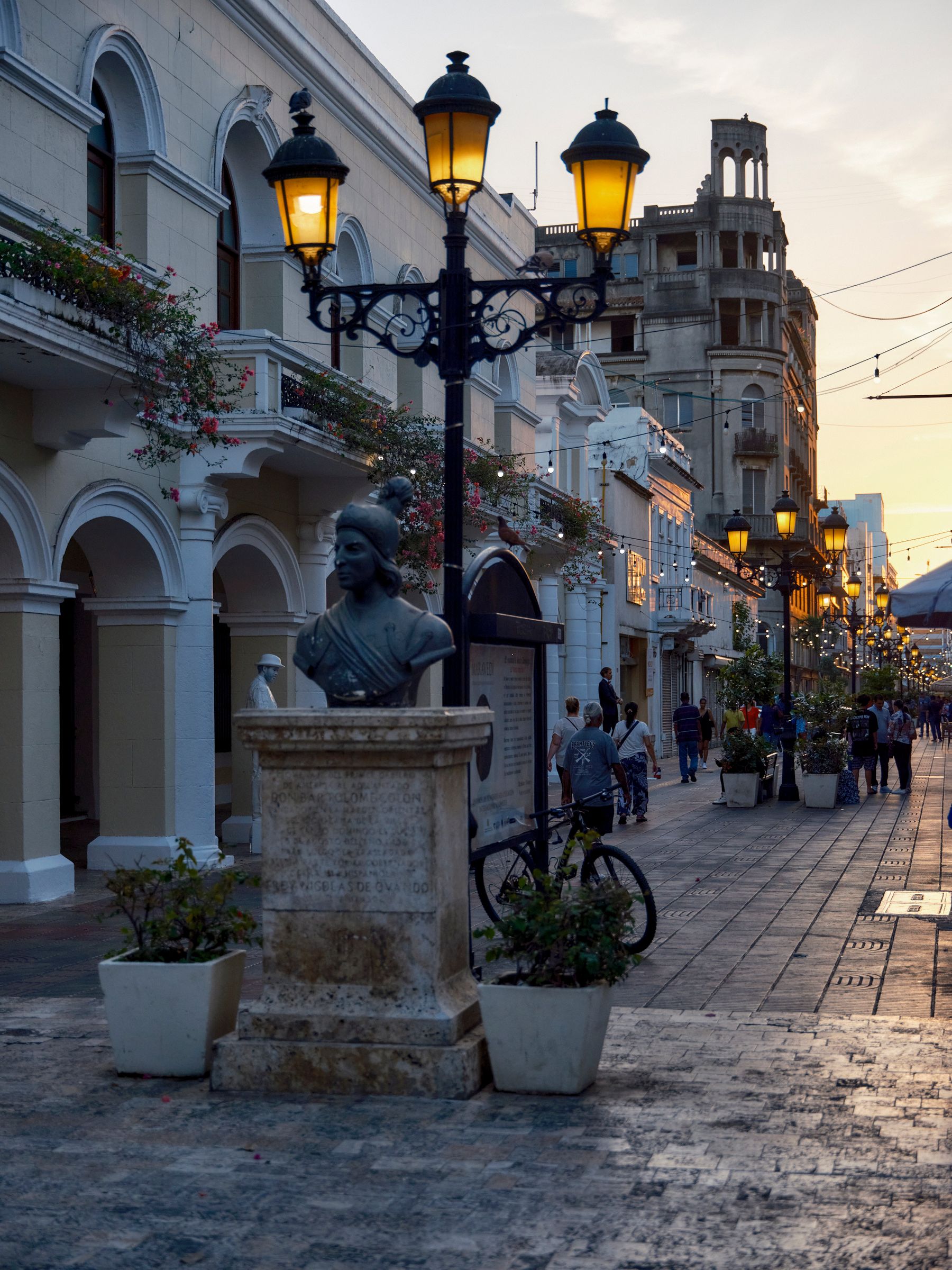 Colonial street in the Zona Colonial of Santo Domingo at dusk